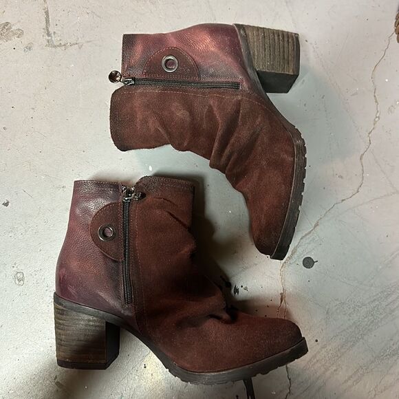 Size 41 Burgundy Leather Suede Wanda Panda Boho Booties - Picture 2 of 5